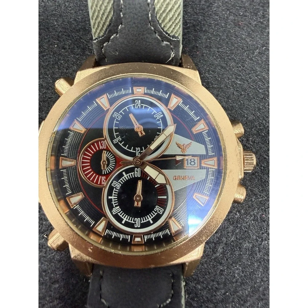 Lot of 2 Geneva Men's Oversized Military Style Watches Green Black Strap